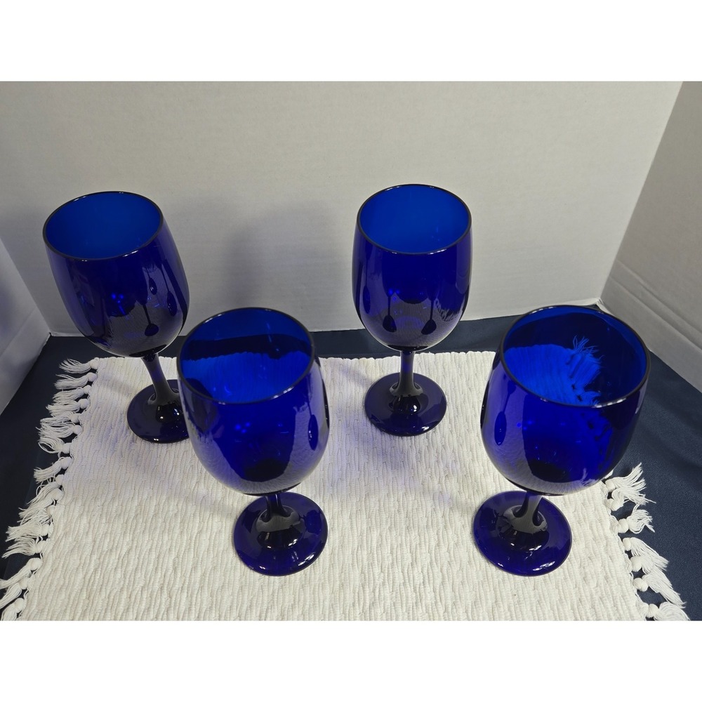 Vtg Libbey Premiere Cobalt Blue Water/Wine Glass Goblets 7.25" 12 oz Set Of 4 - Picture 4 of 10